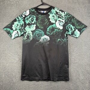 H&M Divided Womens Medium Green Floral Rose Mesh Jersey Graphic T-Shirt Black